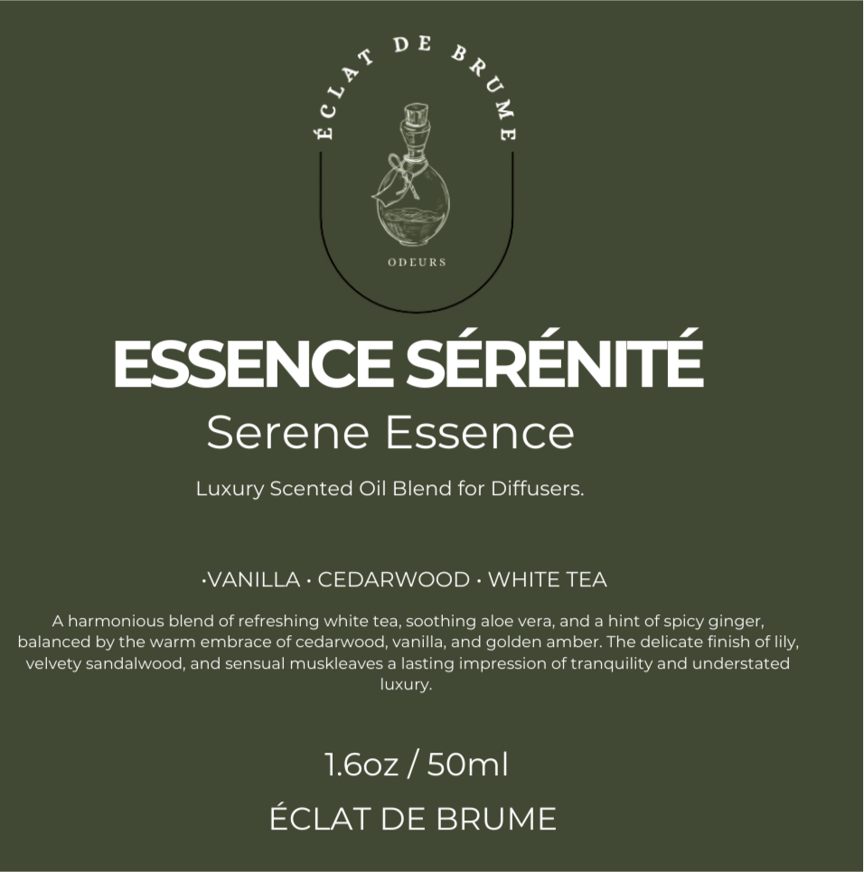 Essence Sérénité/Serene Essence: Vanilla, Cedarwood, White Tea - Inspired by Westin Hotel.