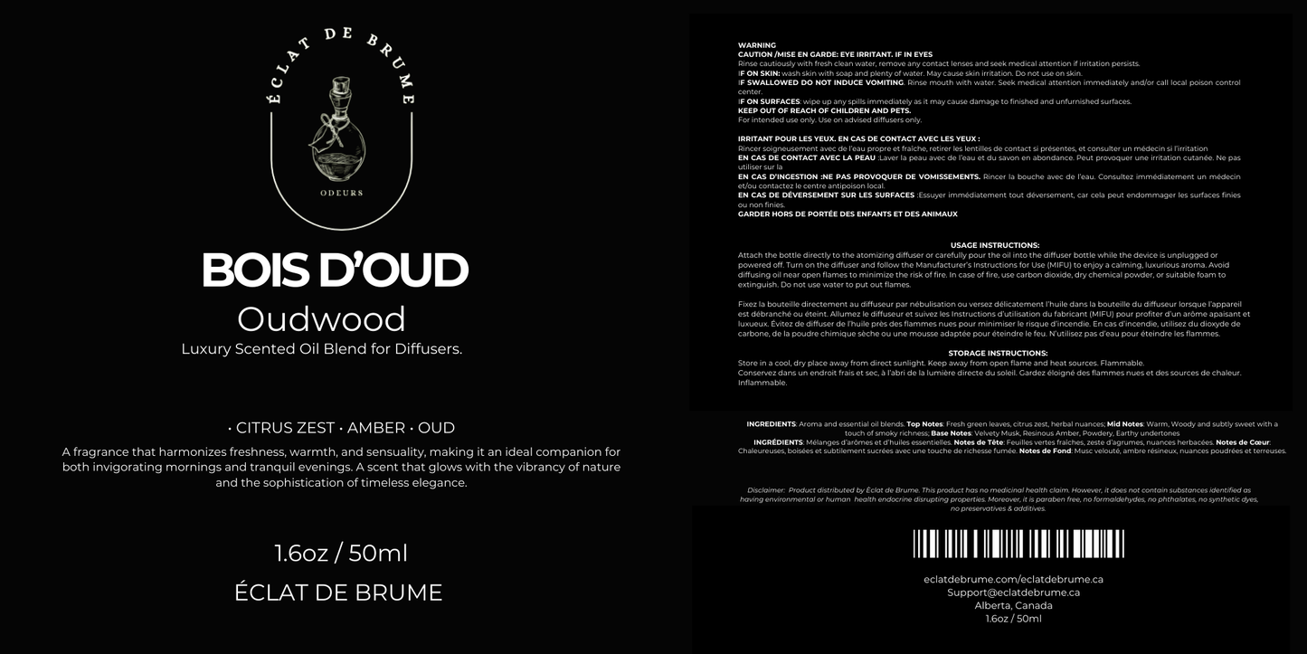 Bois d’Oud/Oudwood/Agarwood: Citrus Zest, Amber, Musk