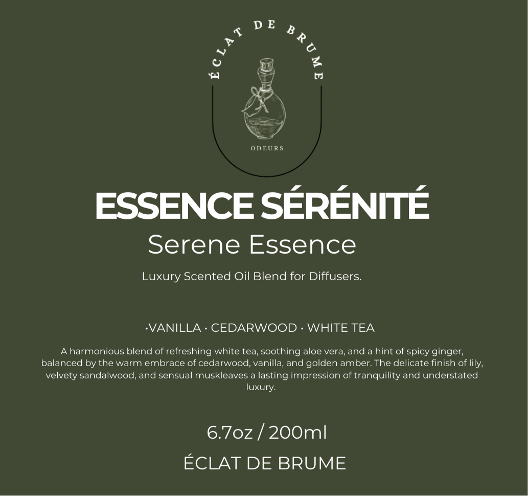 Essence Sérénité/Serene Essence: Vanilla, Cedarwood, White Tea - Inspired by Westin Hotel.