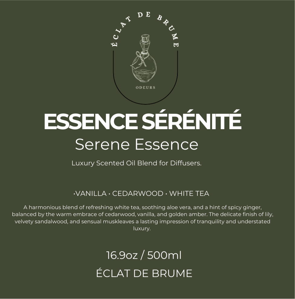 Essence Sérénité/Serene Essence: Vanilla, Cedarwood, White Tea - Inspired by Westin Hotel.