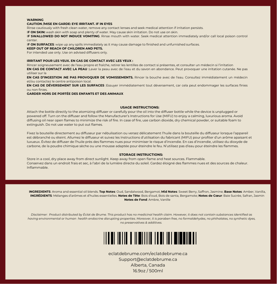 Cristal Rouge/Red Crystal: Jasmine, Bergamot, Vanilla - Inspired by Baccarat Rouge 540