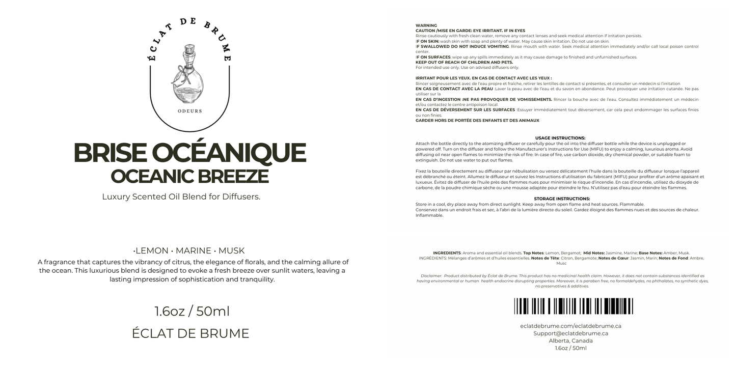 Brise Océanique/Oceanic Breeze:  Lemon, Marine, Musk. Inspired by the Ritz Hotel