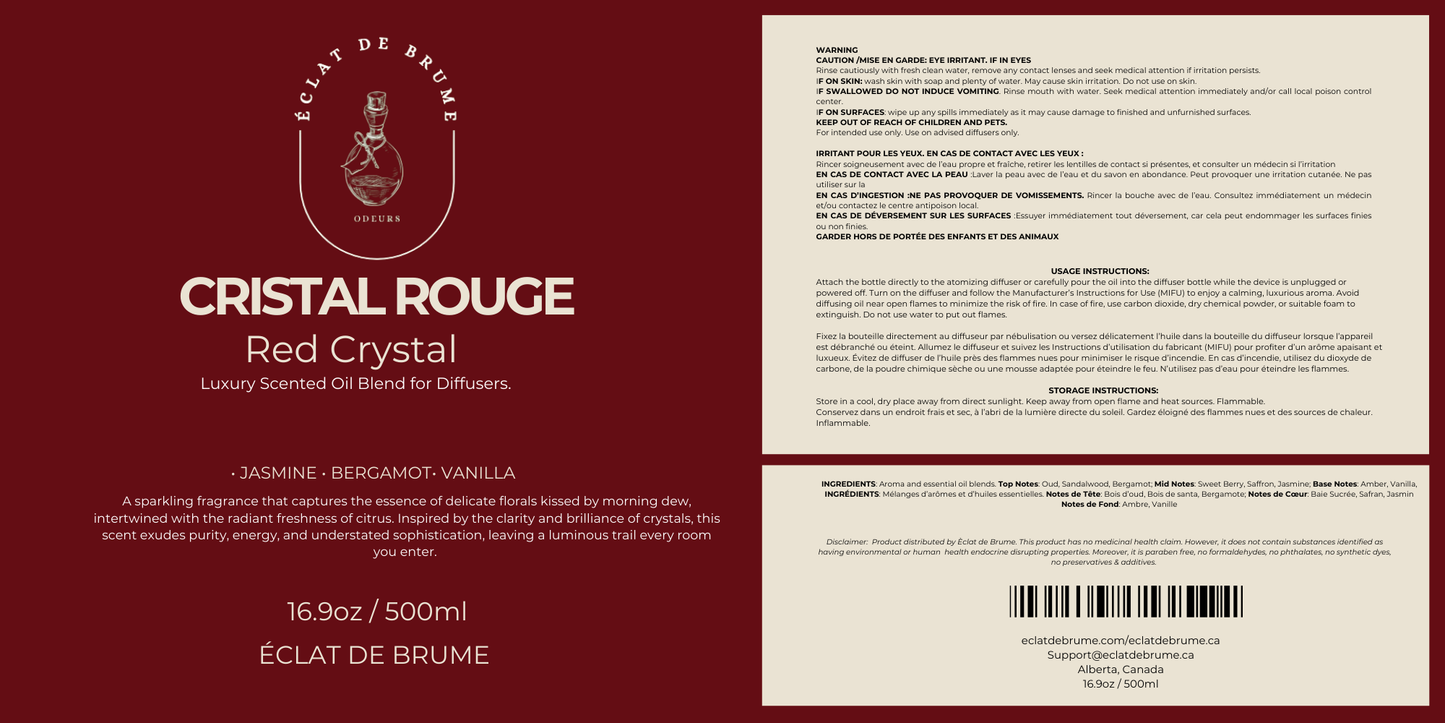 Cristal Rouge/Red Crystal: Jasmine, Bergamot, Vanilla - Inspired by Baccarat Rouge 540