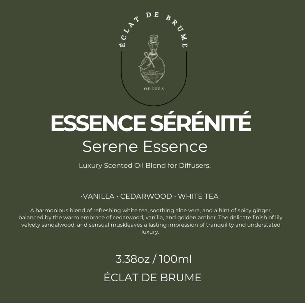 Essence Sérénité/Serene Essence: Vanilla, Cedarwood, White Tea - Inspired by Westin Hotel.