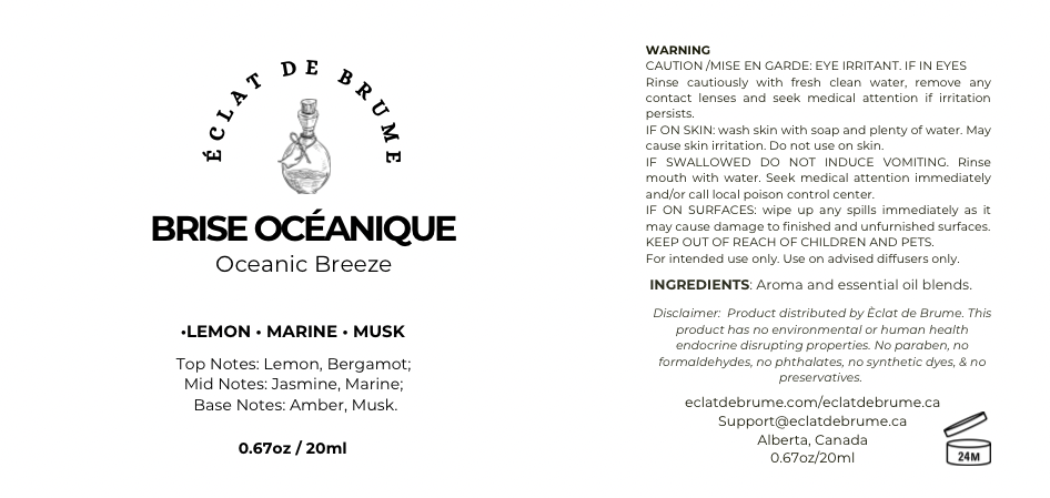 Brise Océanique/Oceanic Breeze:  Lemon, Marine, Musk. Inspired by the Ritz Hotel
